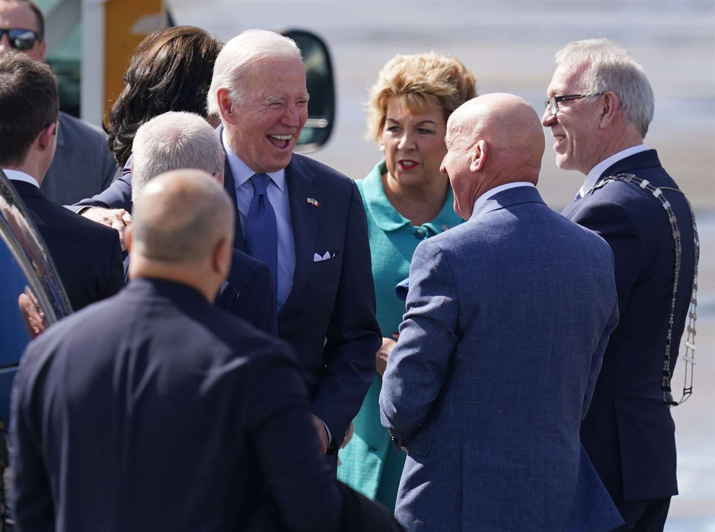 Mr Biden is welcomed as he arrives at Ireland West Airport in Co Mayo (Niall Carson/PA)