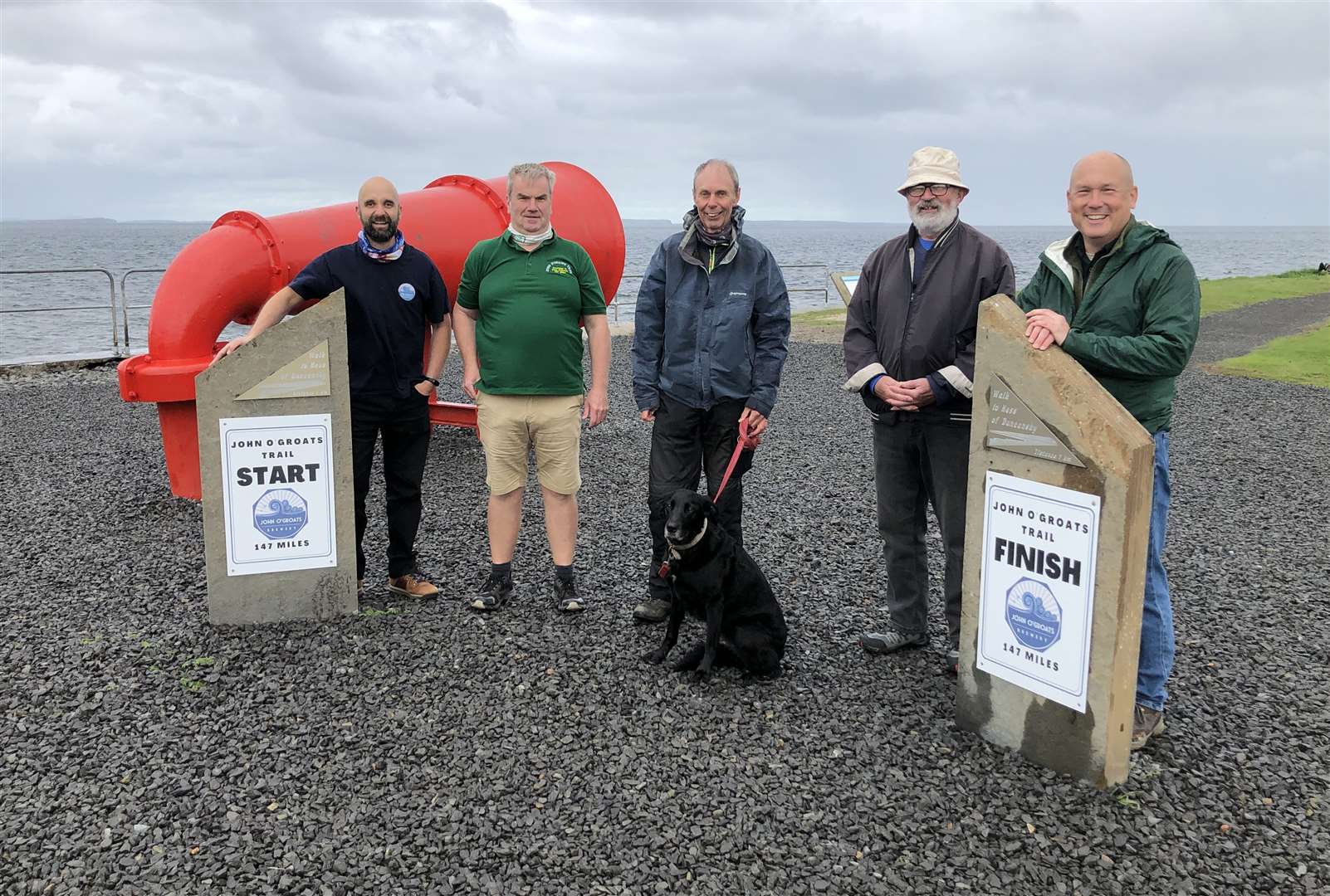 Simon Cottam (left) of John O’Groats Brewery with volunteers from the charity creating the John O’Groats Trail, as well as the North Coast Trail which extends to Cape Wrath – Derek Bremner, Charlie Bain, Ian Ellis and Jay Wilson.