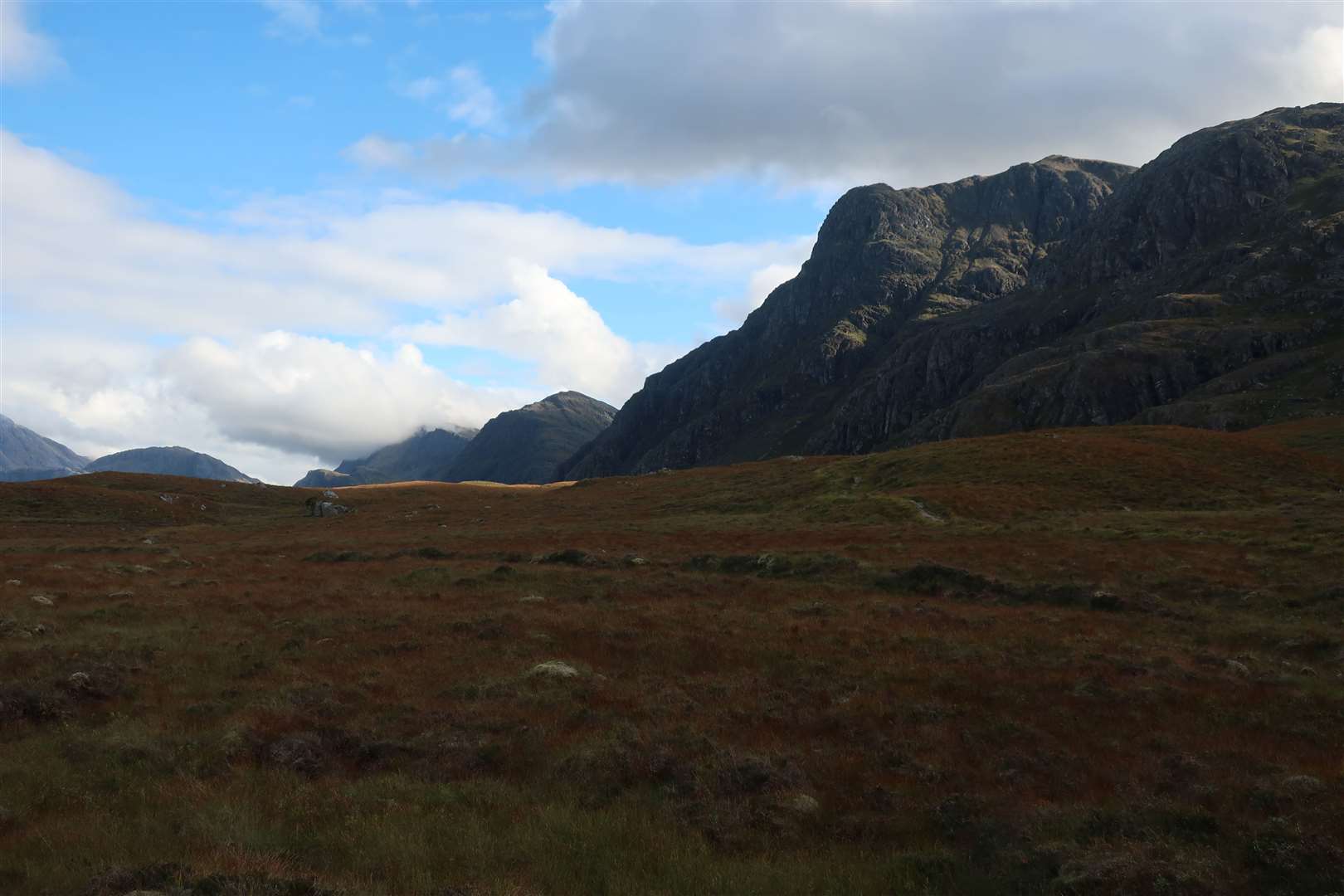 Looking towards the cliffs of Beinn Airigh Charr from the stalkers' path.