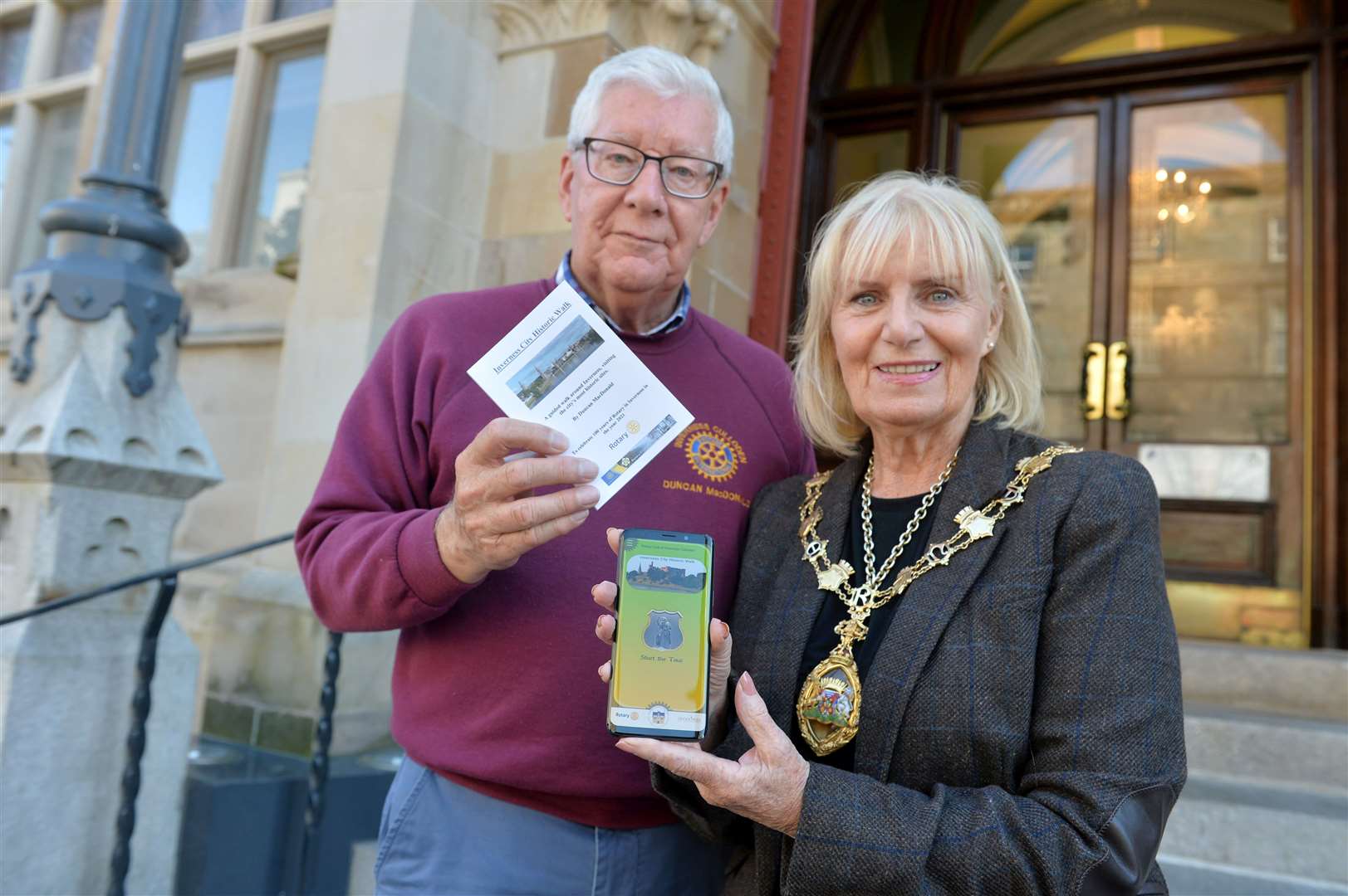 Launch of city centre historical app, Town House, Inverness...Duncan MacDonald Rotary Club and Inverness Provost Helen Carmichael...Picture: Callum Mackay..