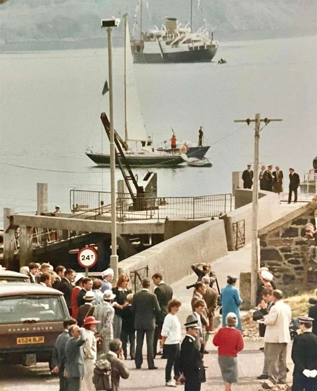 The Royal Party set to depart for the Royal Yacht Britannia with Sarah Ferguson and Prince Andrew visible in the foreground.