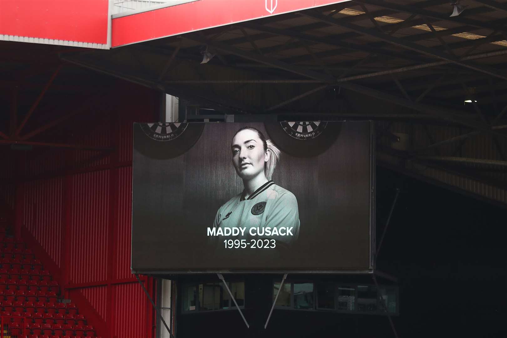 A tribute to Sheffield United player Maddy Cusack was shown on the big screen at Bramall Lane (Tim Markland.PA)