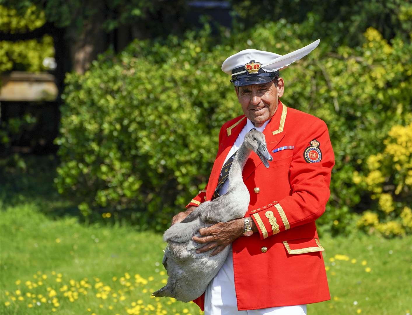 The Queen’s Swan Marker, David Barber, in his red blazer at last year’s Swan Upping (Steve Parsons/PA)