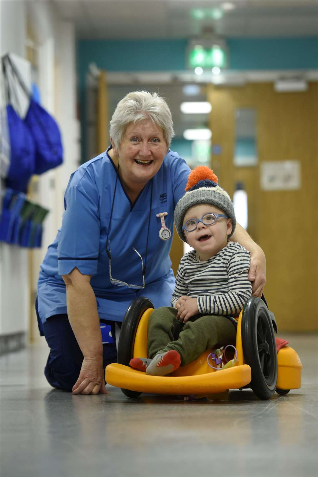 Highland Children's Unit, Raigmore Hospital..Sandie Macloed retiring after 52 years as a nurse...Sandie with Harry Ritchie Mackenzie...Picture: Callum Mackay. Image No..