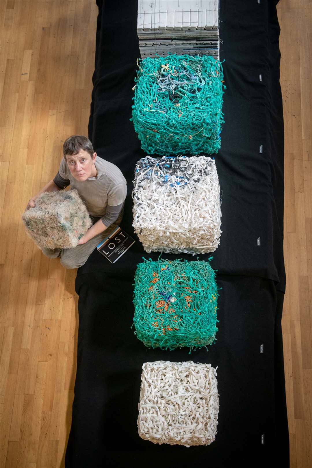 Art made from polluting plastics, Eden Court, Inverness. Artist Julia Barton at the the opening of her new installation of sculptures made solely of polluting plastics washed up on the coast of north Scotland...Picture: Callum Mackay..