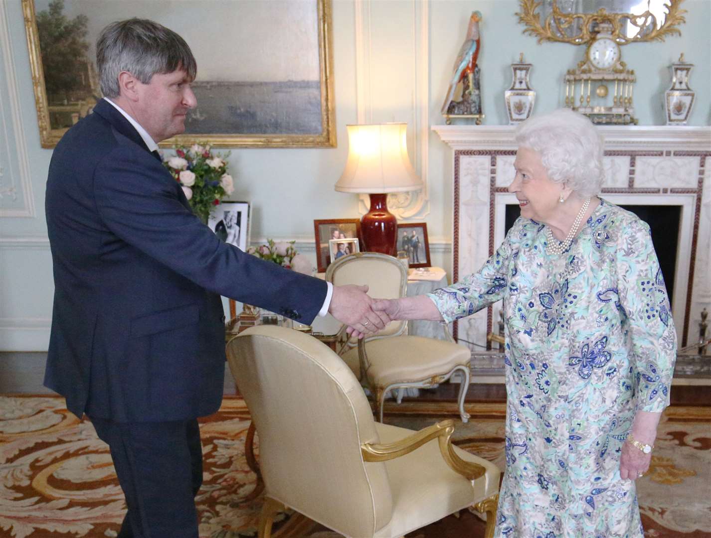 The Queen receives Simon Armitage to present him with the Queen’s Gold Medal for Poetry upon his appointment as Poet Laureate during an audience at Buckingham Palace in 2019 (Jonathan Brady/PA)