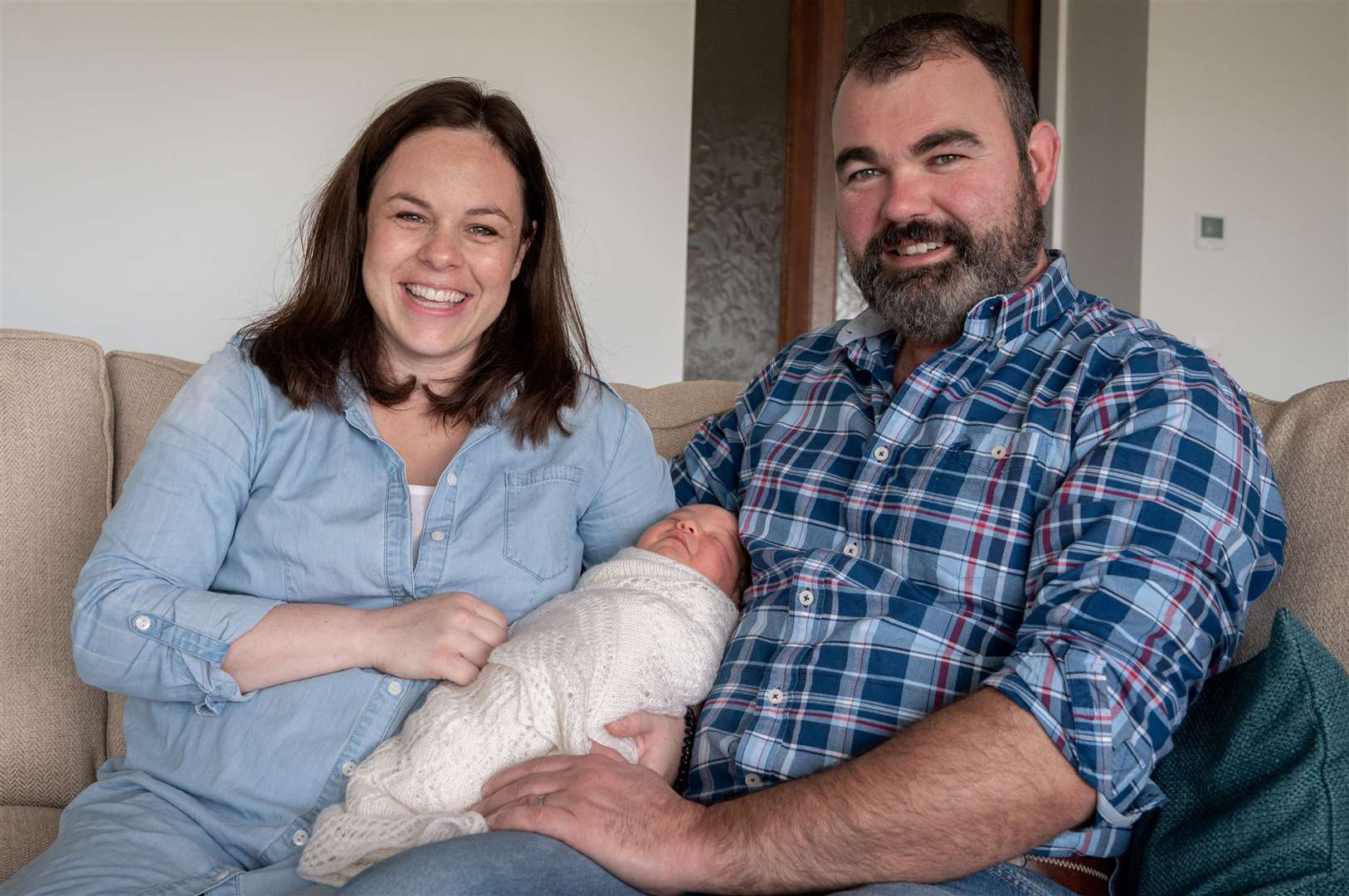 Kate Forbes, husband Ali and newborn daughter, Naomi. Picture: Ruaraidh White