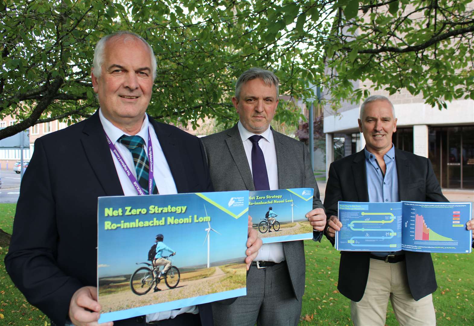 Council leader Raymond Bremner, chief executive Derek Brown and chair of the climate change committee Karl Rosie with the council's net zero startegy – but is it enough?