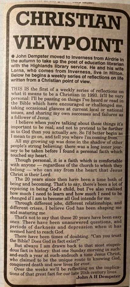 The first Christian Viewpoint column from almost 30 years ago.