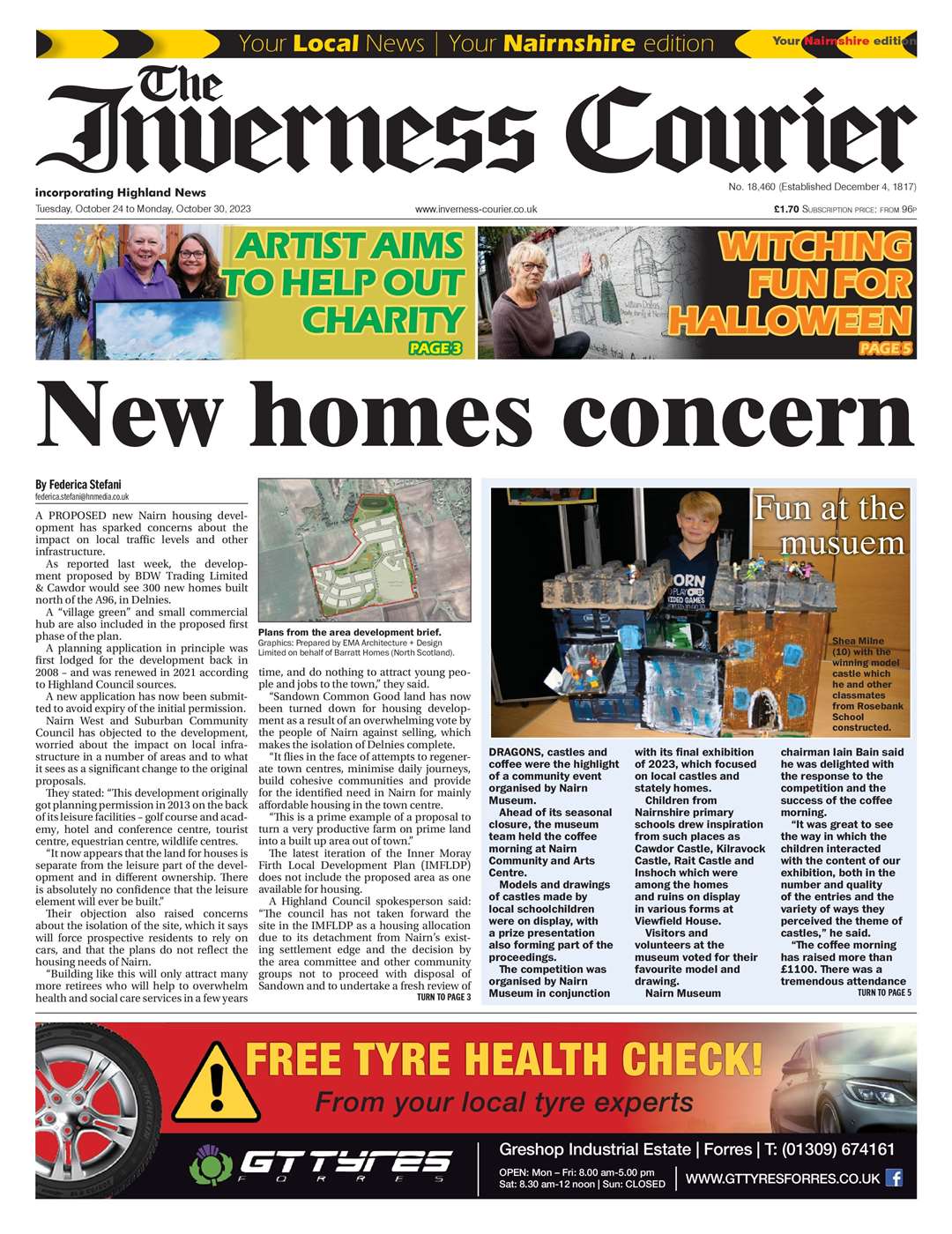 The Inverness Courier (Nairnshire edition), October 24, front page.