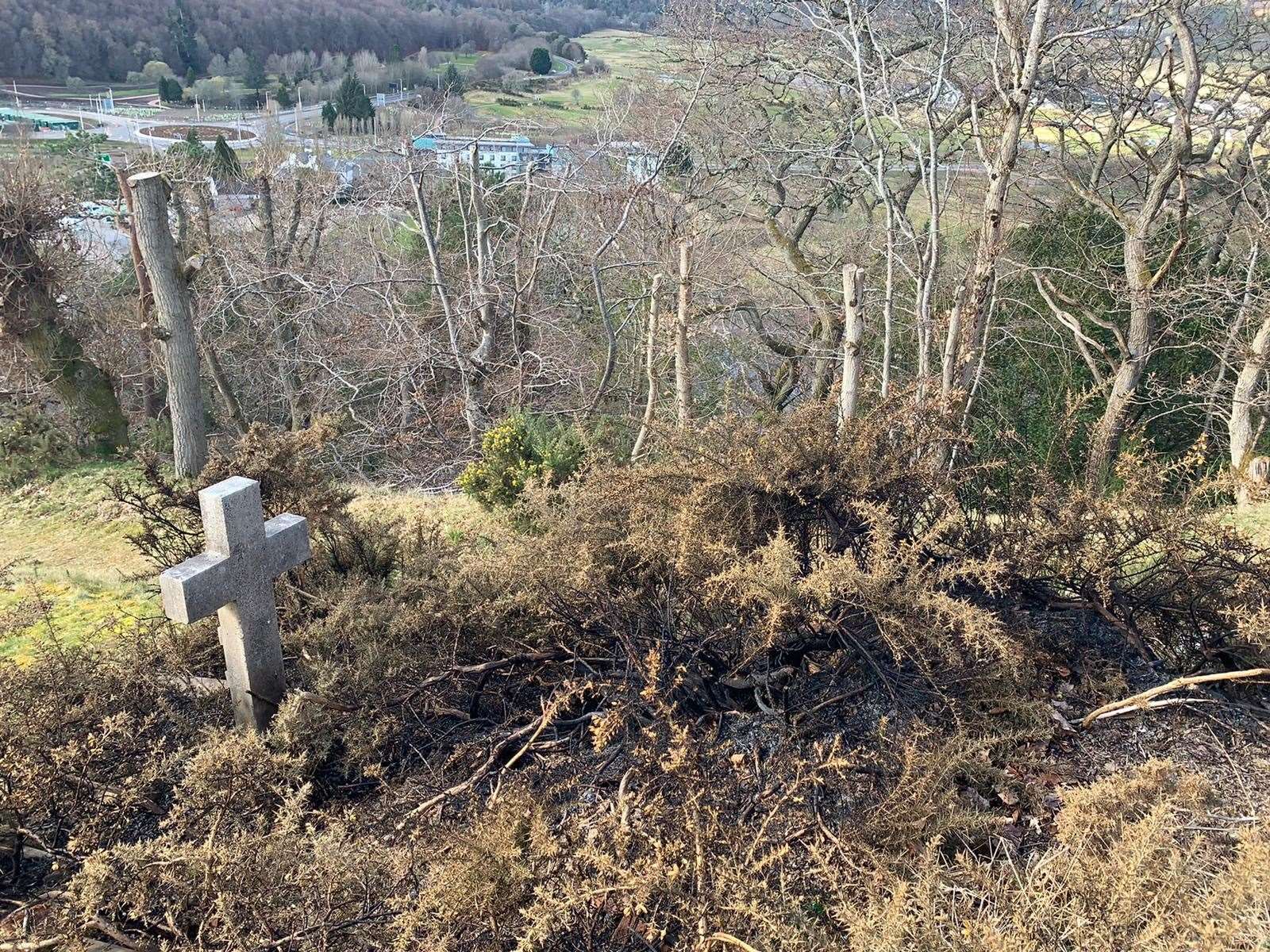 Signs of a fire being started at Tomnahurich Cemetery.
