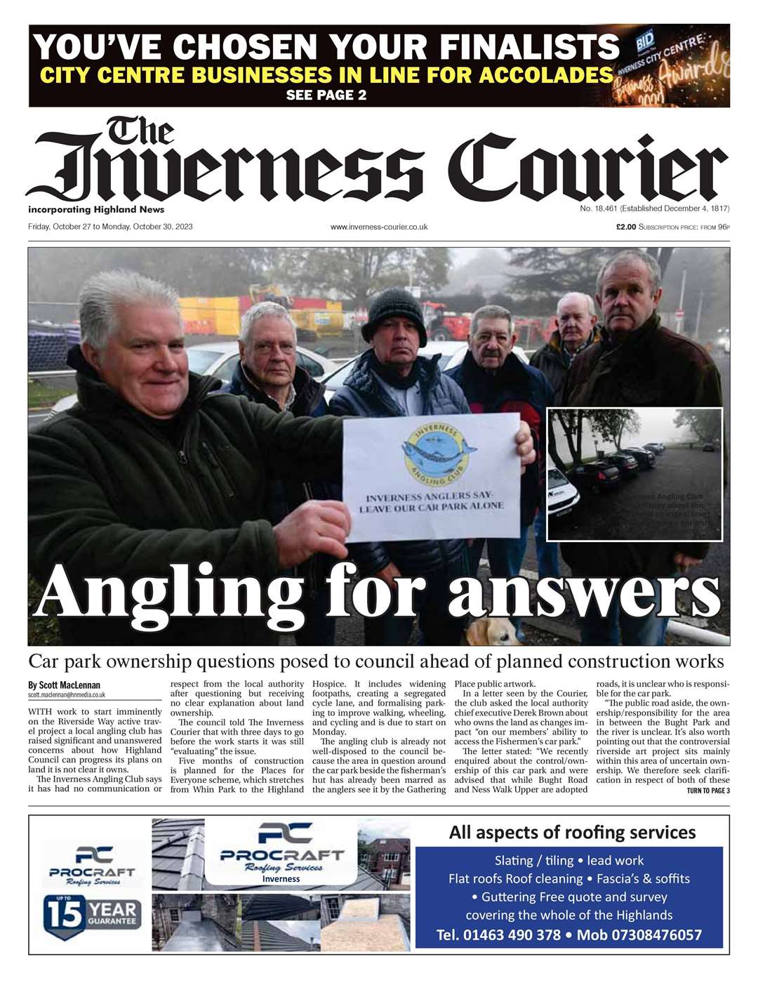 The Inverness Courier, October 27, front page.