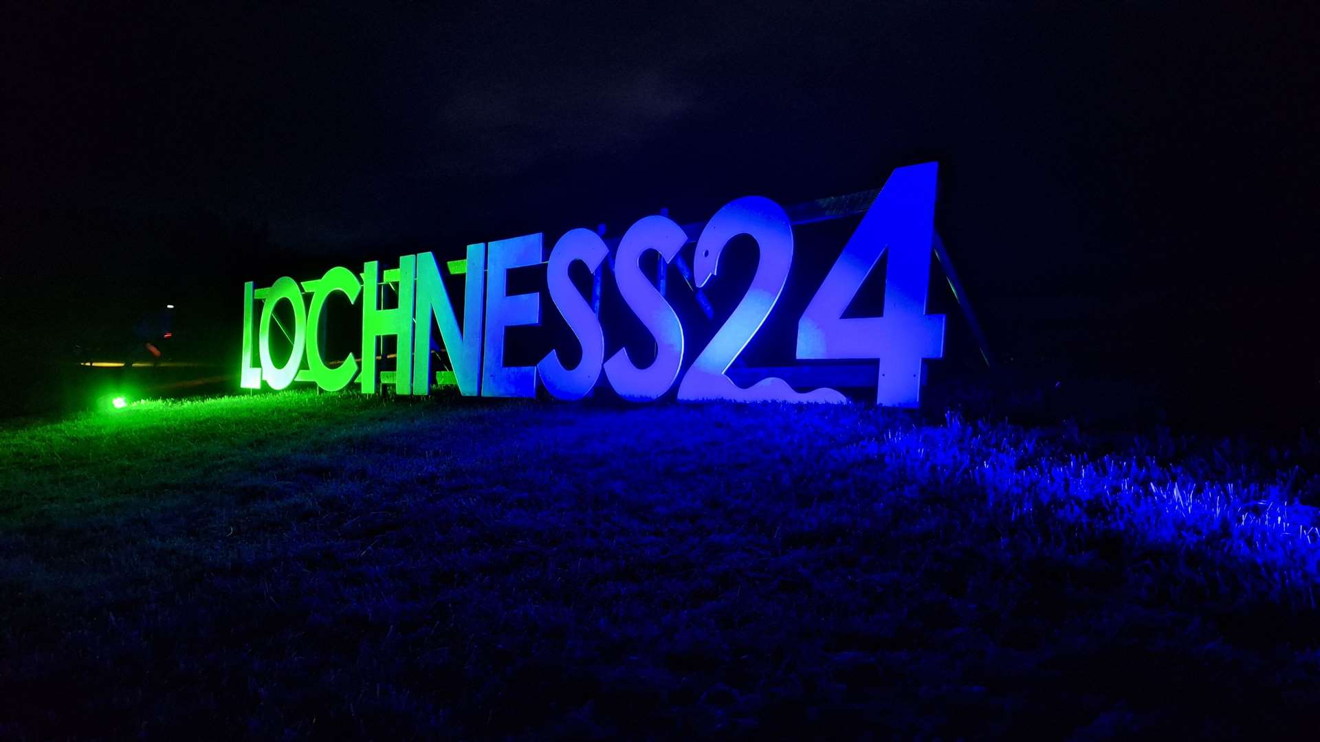 The Loch Ness 24 sign on the course was lit up during the hours of darkness. Picture: John Davidson