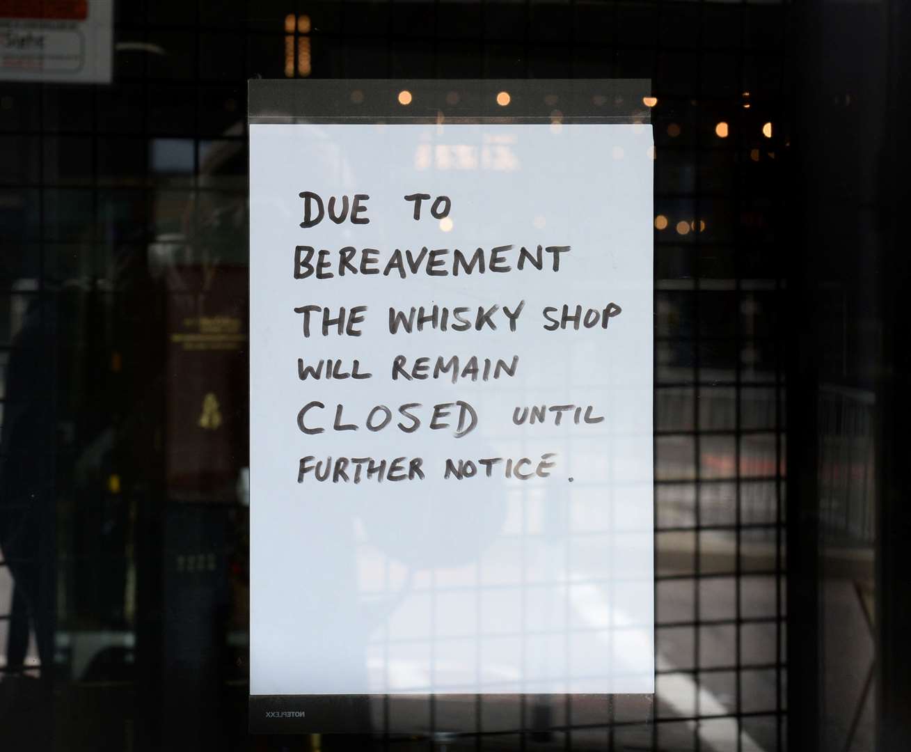 The Whisky Shop on Bridge Street closed after death of manager Scott Dunn..Bereavement message on the door..Picture: Gary Anthony..