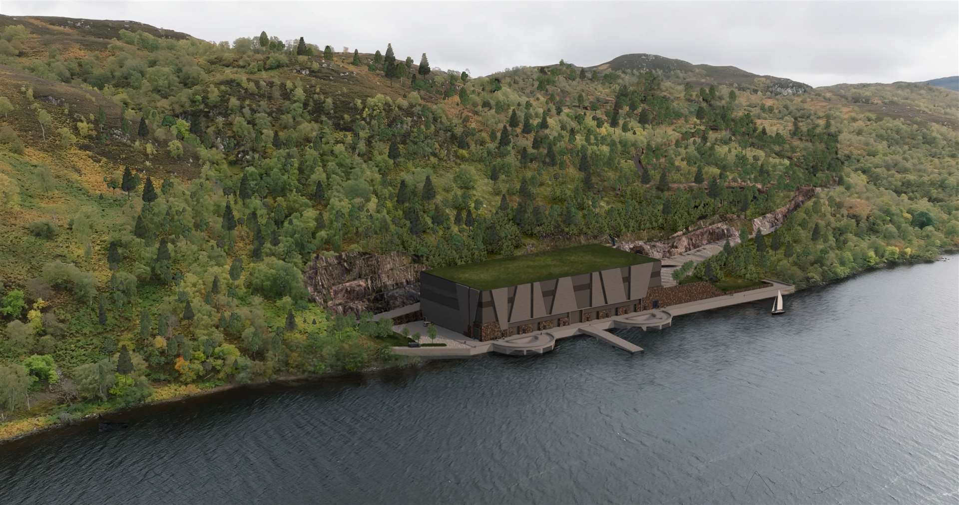 A computer-generated image of the pumped storage hydro scheme at Loch Kemp.