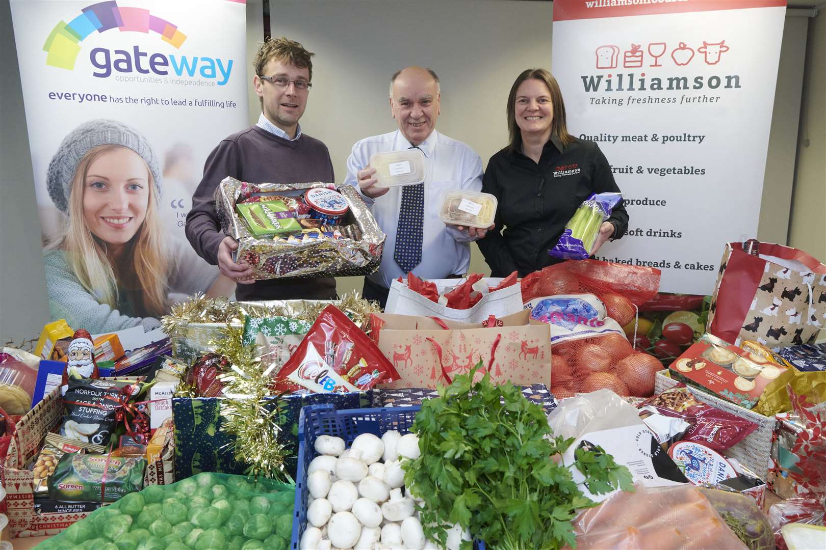 From left: Craig Riddle (Gateway finance manager), David Sutherland (Food For Families founder) and Louise Beattie (sales manager Williamson Foodservice).