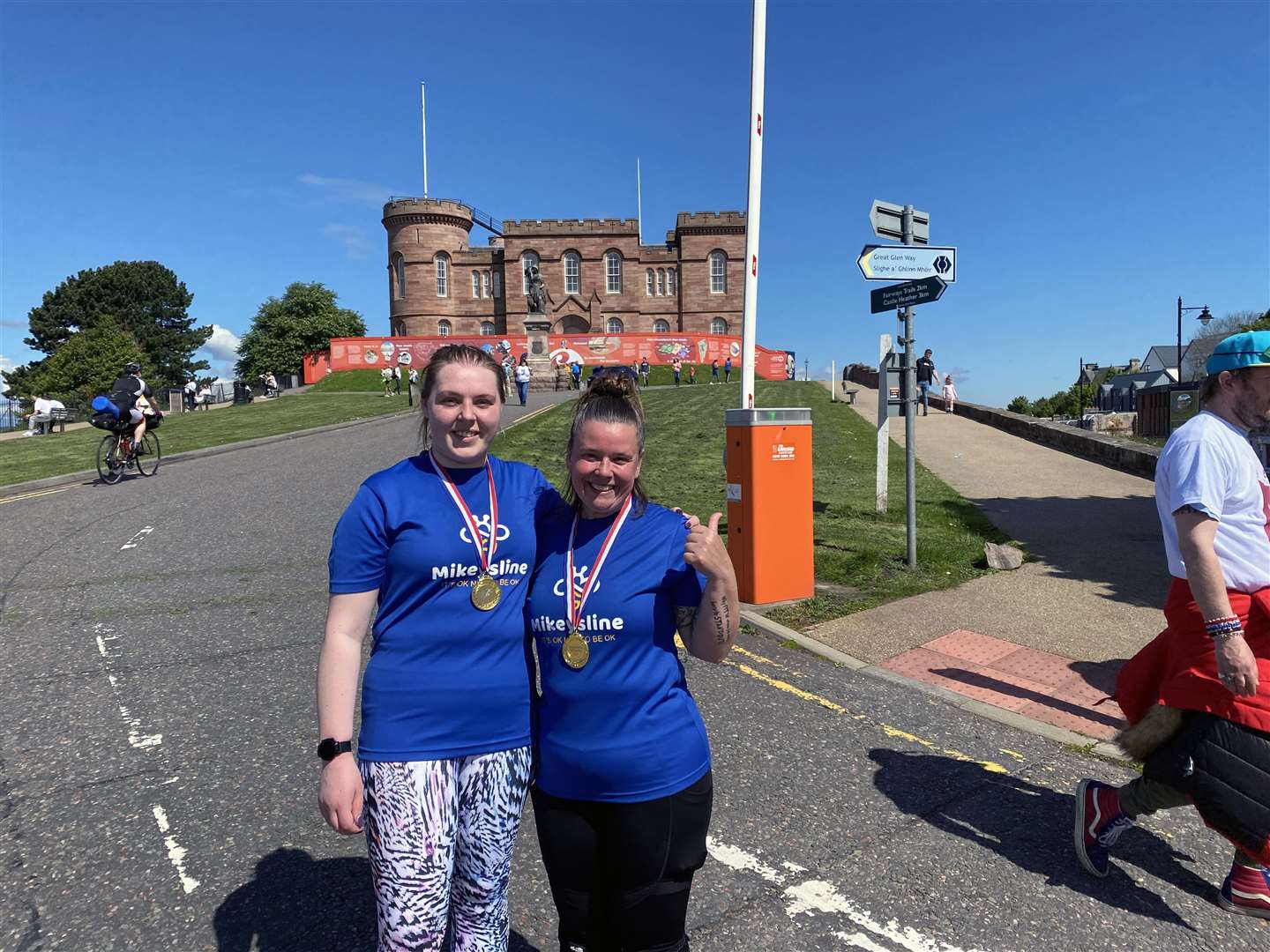 Kailey MacWilliam and Andrea Stewart at the end of the fundraising run at Inverness Castle.