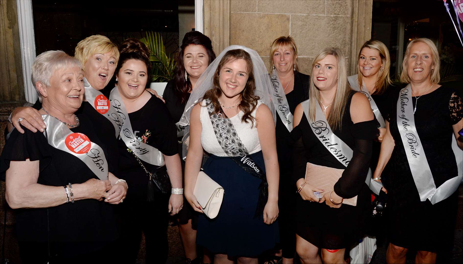 July bride to be Gemma Reid (centre) on her hen party...City Seen 16 06 18.Picture: Gair Fraser. Image No. 041183..
