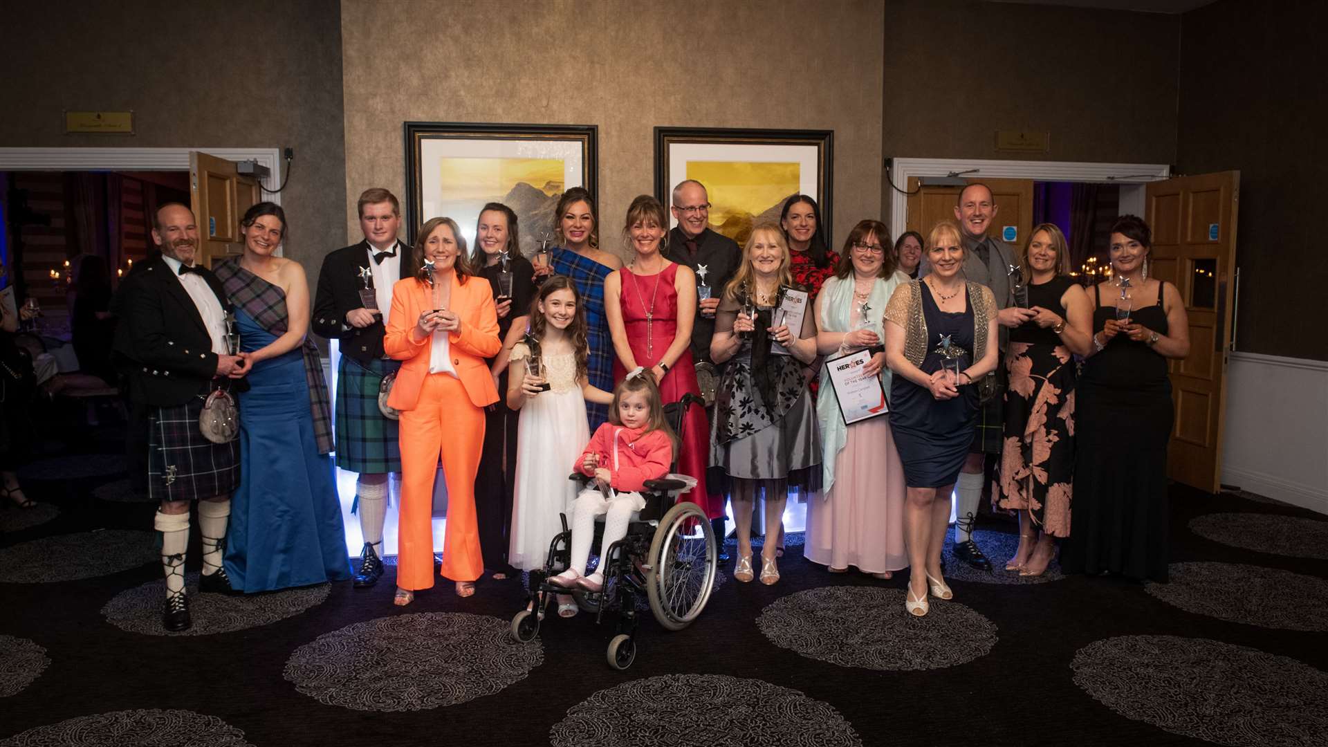 2022 Highland Heroes winners with host Nicky Marr. Picture: Callum Mackay.