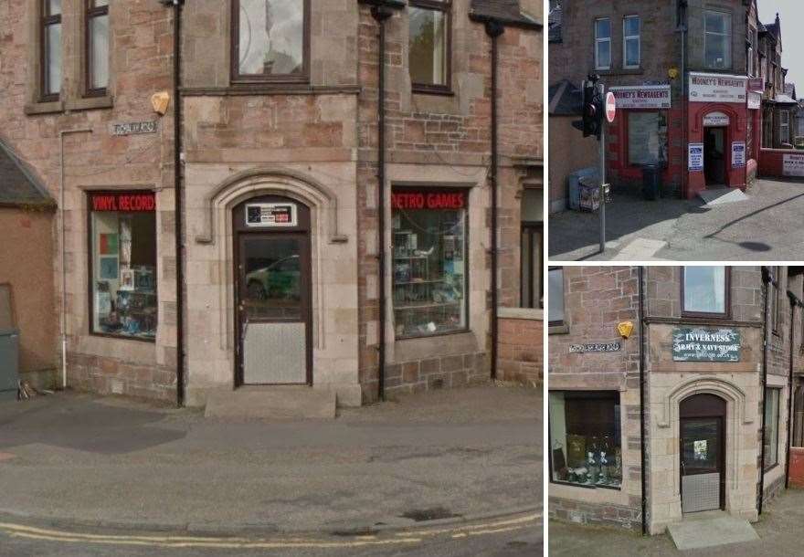 The empty shop was most recently a Vinyl Records and Retro Grames shop, and before that, the site of the Inverness Army & Navy Store (bottom right) and Mooney's Newsagents (top right). Picture: Google.