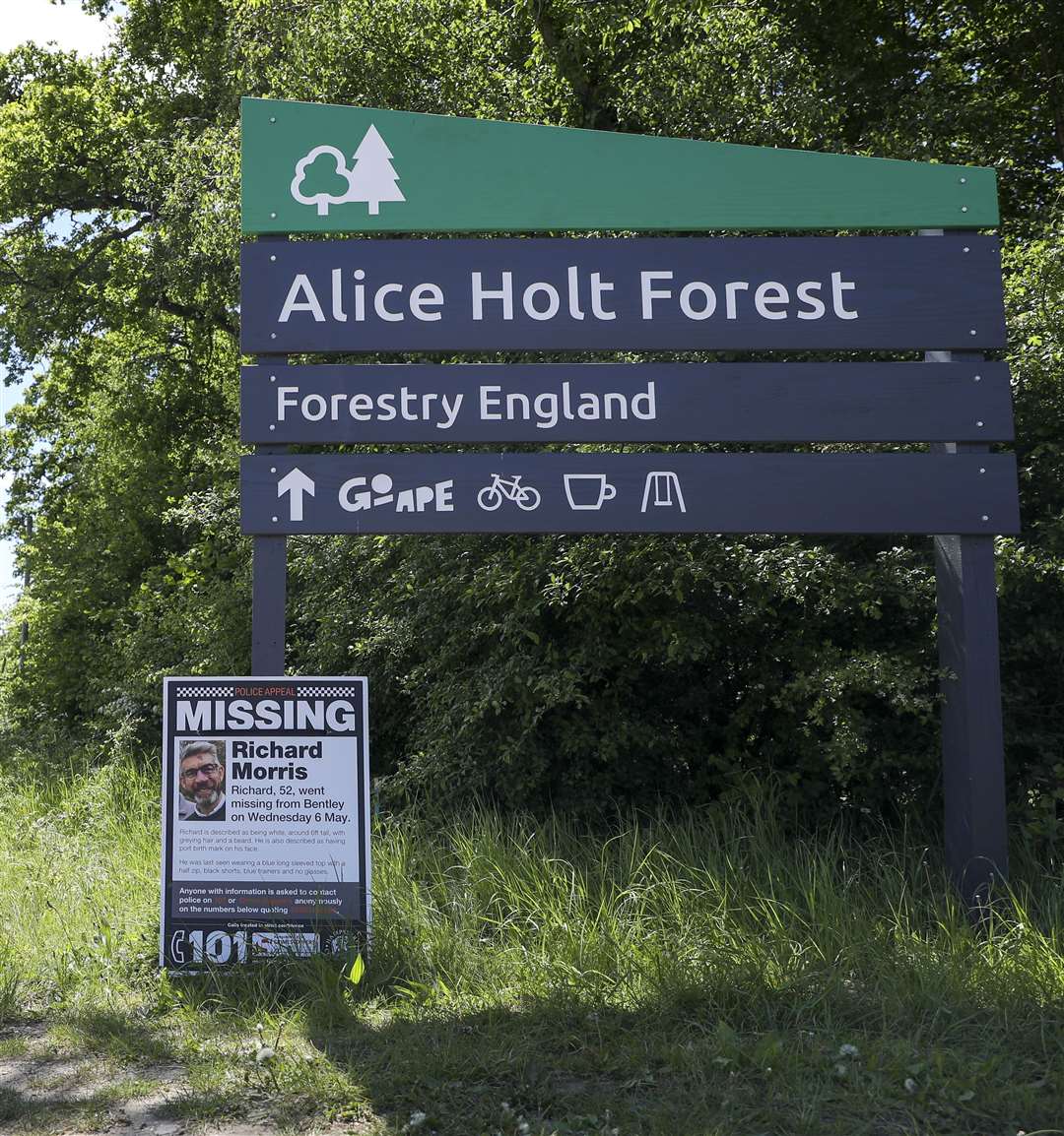 Posters appealing for information on missing diplomat Richard Morris have been put up at the Alice Holt Forest (Steve Parsons/PA)