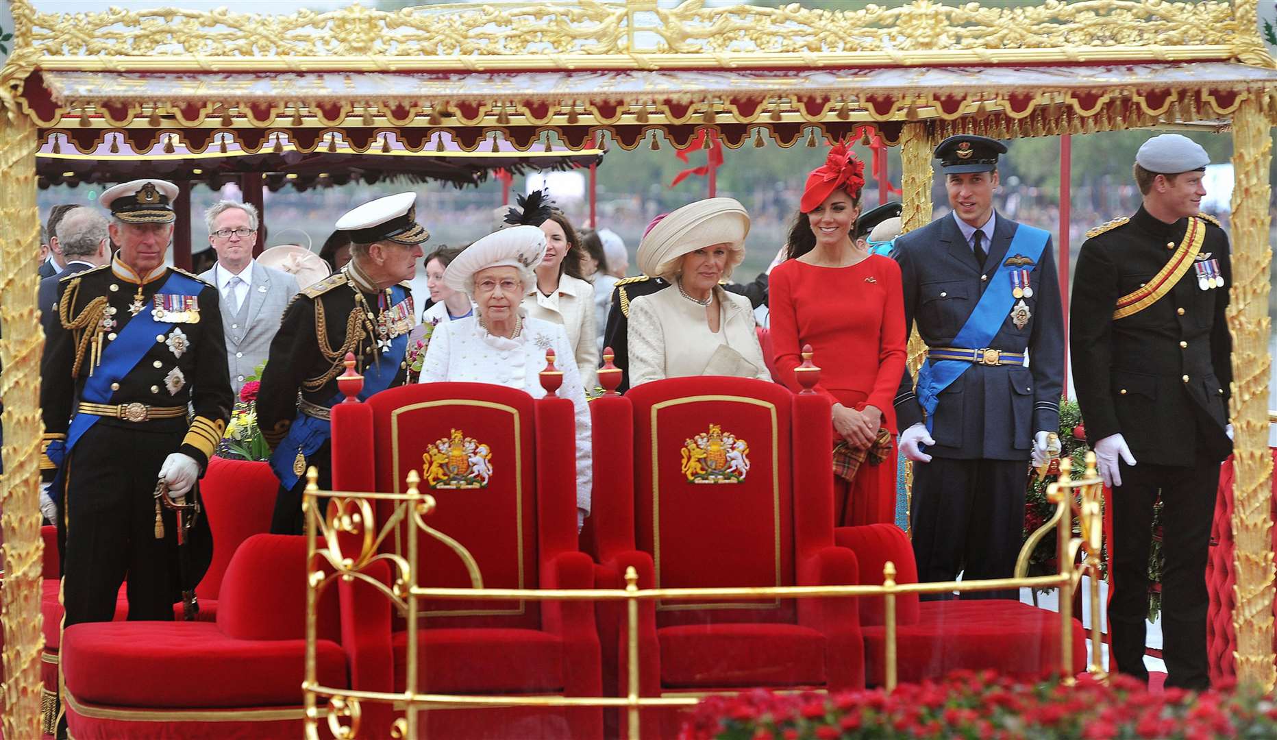 Members of the Royal family onboard the Spirit of Chartwell during the Diamond Jubilee River Pageant (John Stillwell/PA)