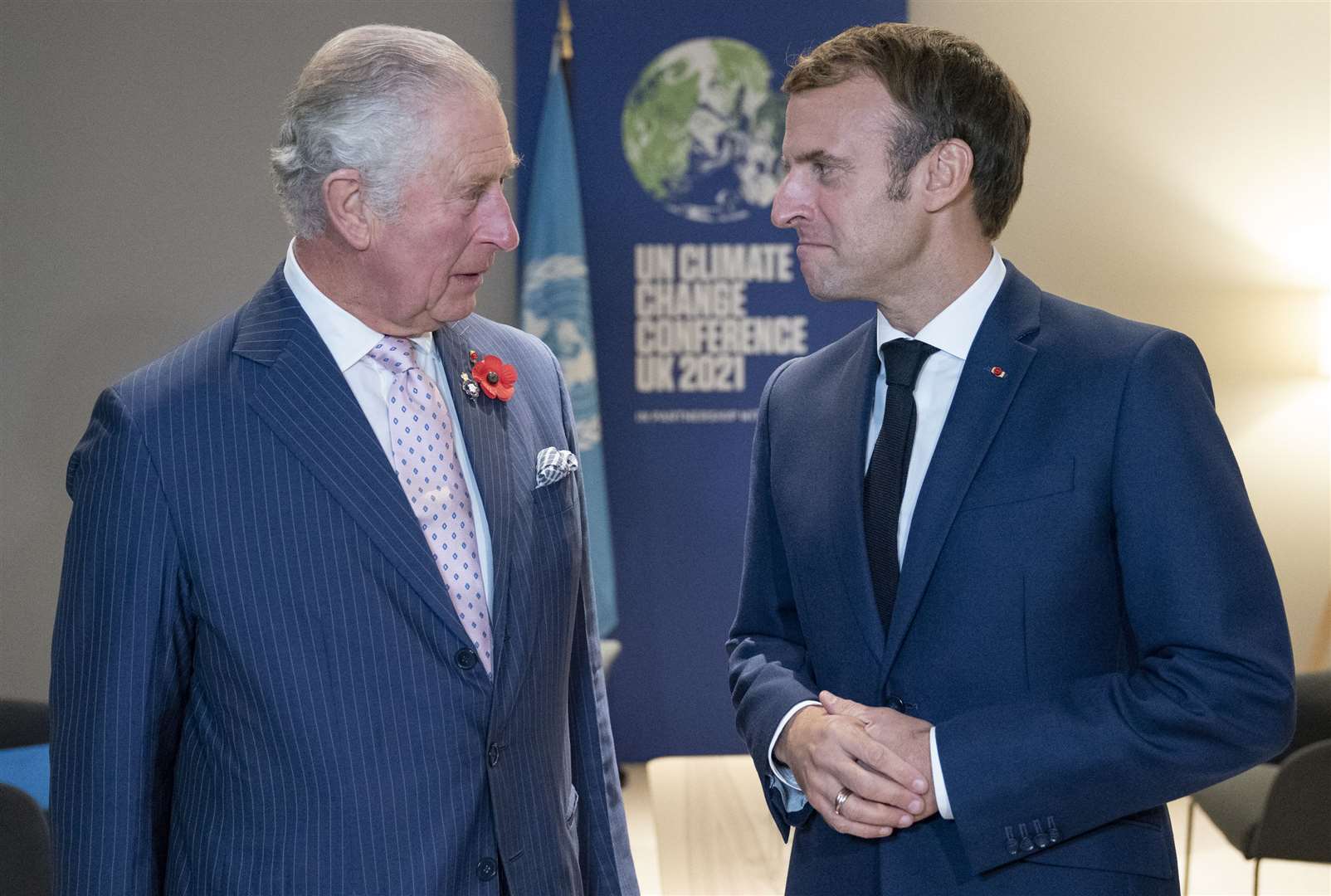 Charles with French President Emmanuel Macron at the Cop26 summit (Jane Barlow/PA)