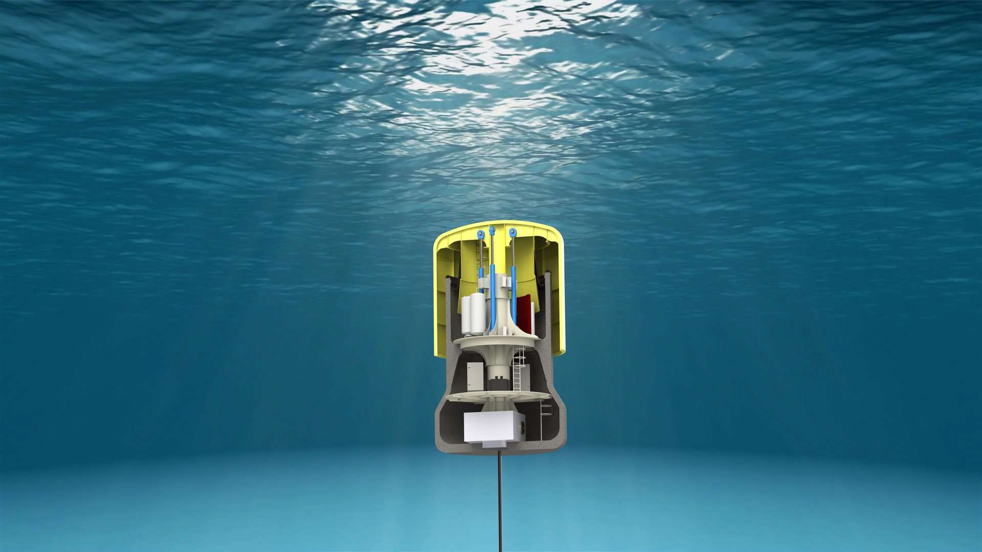 A graphic showing AWS Ocean Energy's Waveswing device.
