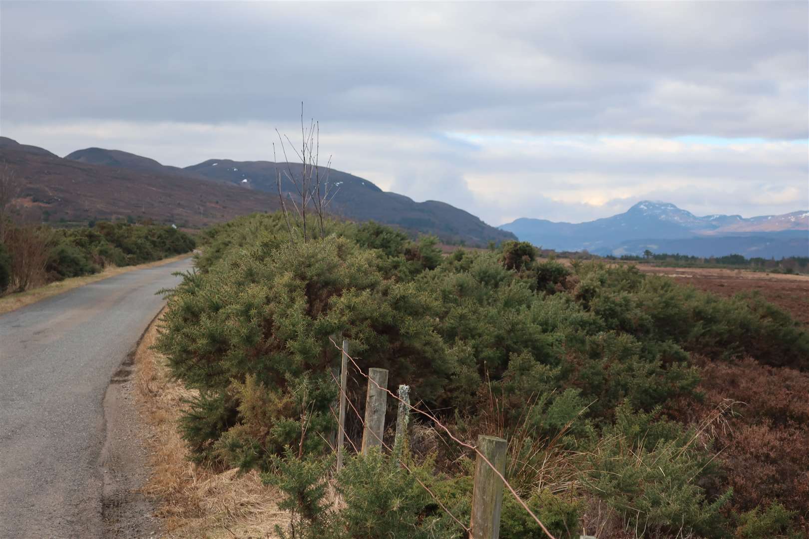 On the road over the Ashie Moor, with Meall Fuar-mhonaidh visible in the distance.