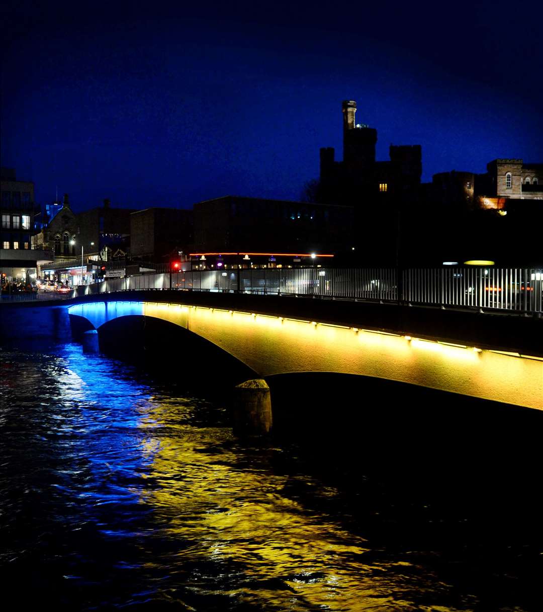 Ness Bridge was decked out in the colours of Ukraine after a request by leading councillors.
