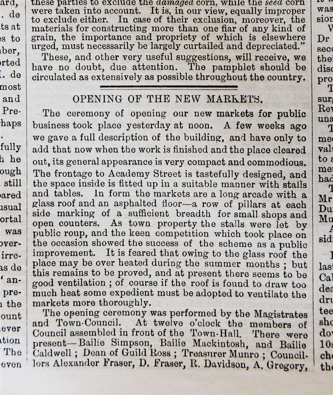 How the Inverness Courier reported the opening of the market in May 1870. Picture: Gary Anthony