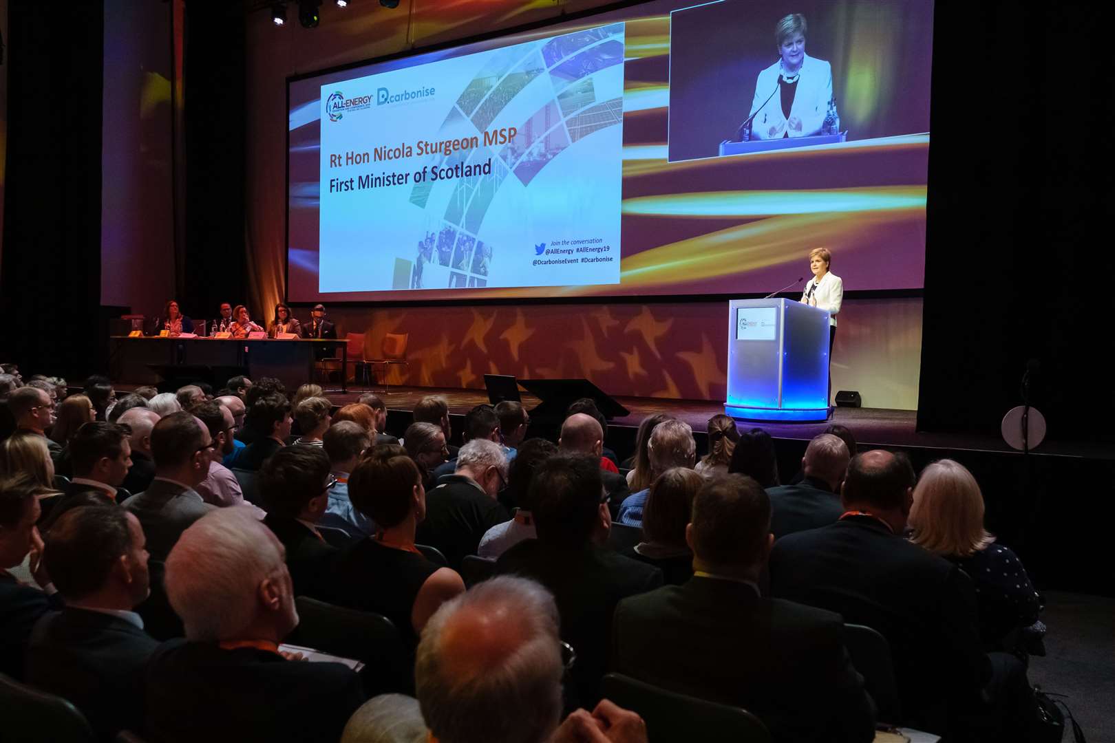 First Minister Nicola Sturgeon addresses the All-Energy conference in 2019.
