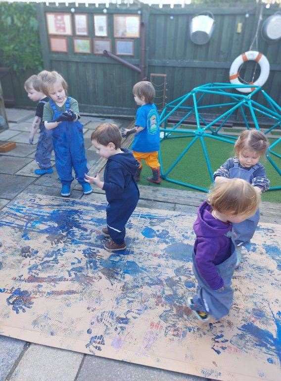 Mucky and messy play is encouraged when youngsters want it