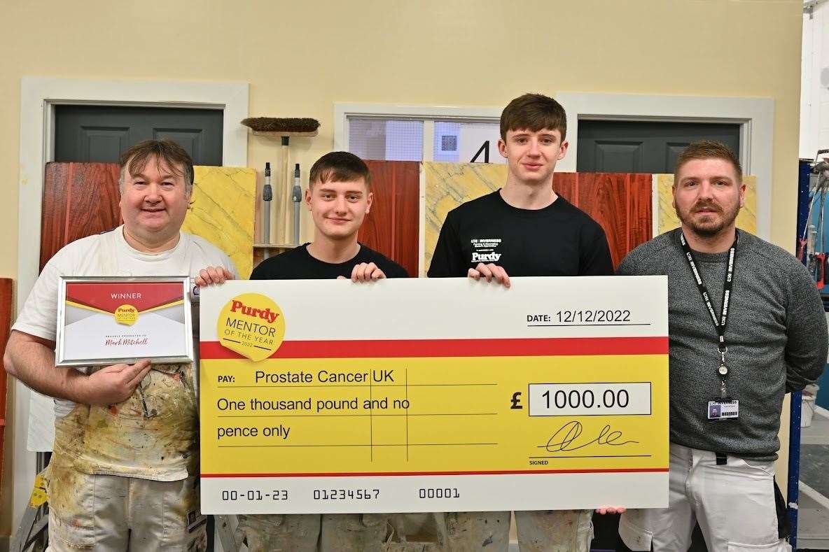 From left: Mark Mitchell with apprentice Adam Hepburn from Elgin, apprentice Jack MacLeod of Alness and painting and decorating lecturer Jordan Bryceland. Picture: David Stewart