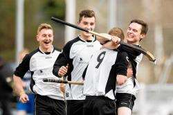 Lovat goalscorer Kevin Bartlett (No.9) is congratulated by Graeme MacMillan, ahead of Lewis Tawse and Lorne Mackay.