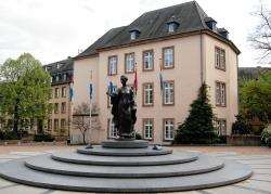 The Queen’s statue outside the Finance Ministry in Luxembourg city.