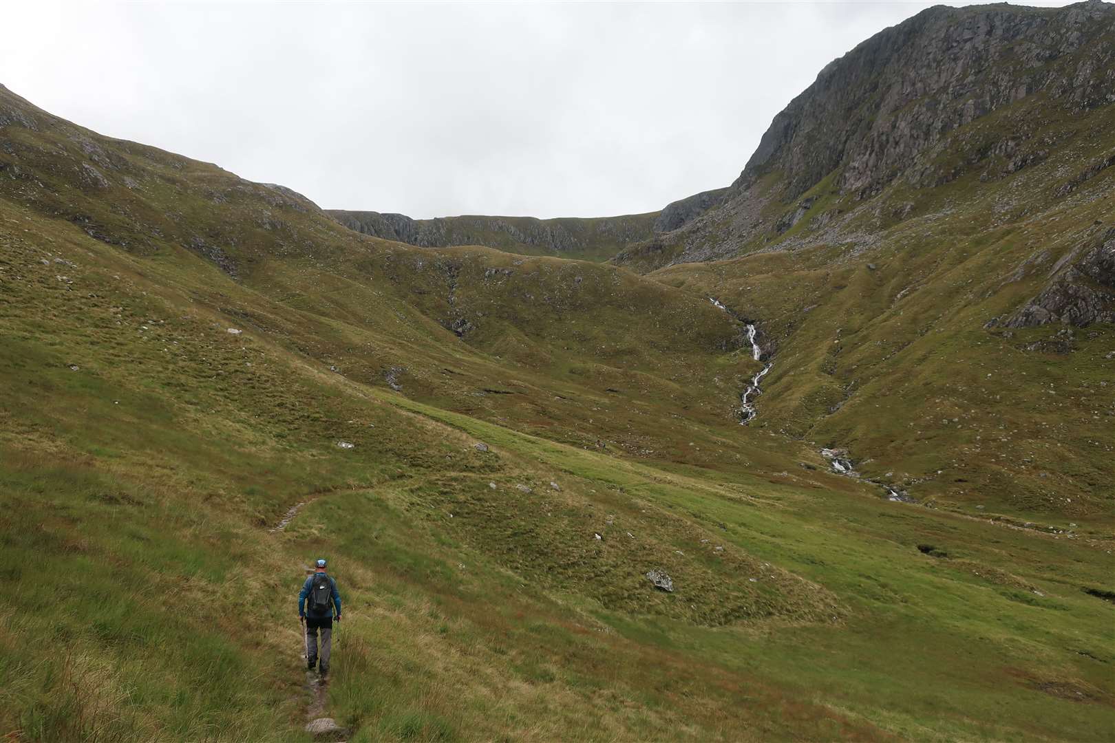 The excellent path climbs high into Coire an Sgairne.
