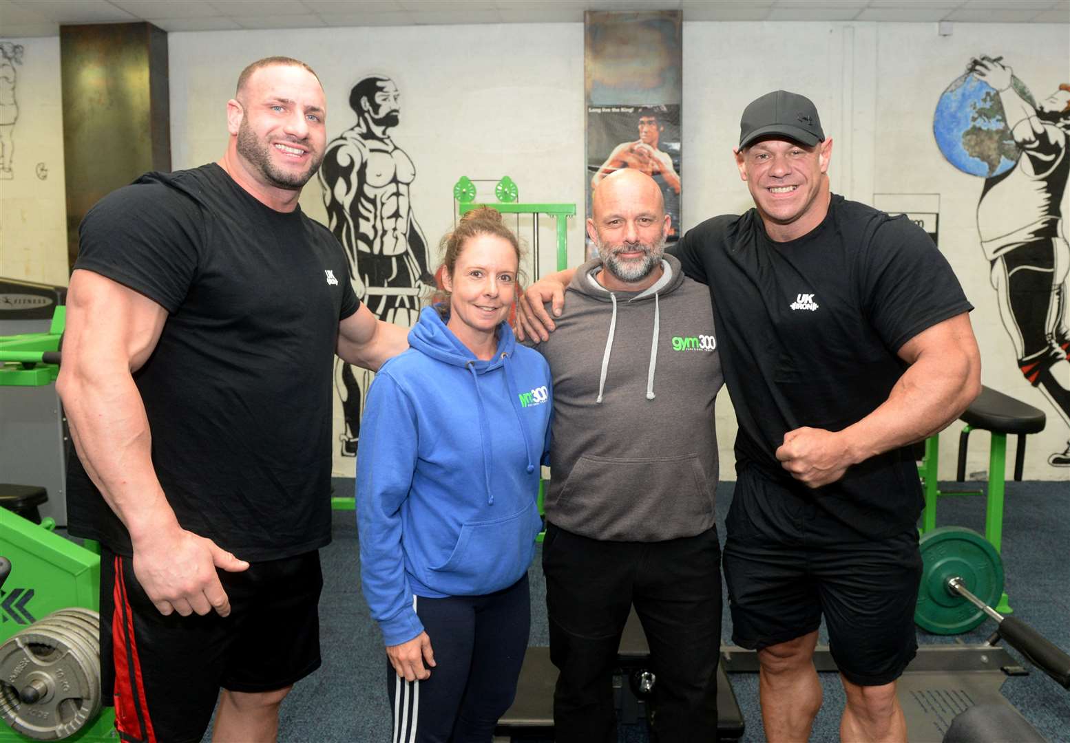 Body builders Ace Roscoe Sanchez and Paul Thomson with Gym300 owners Nicola and Tom Ashmole.