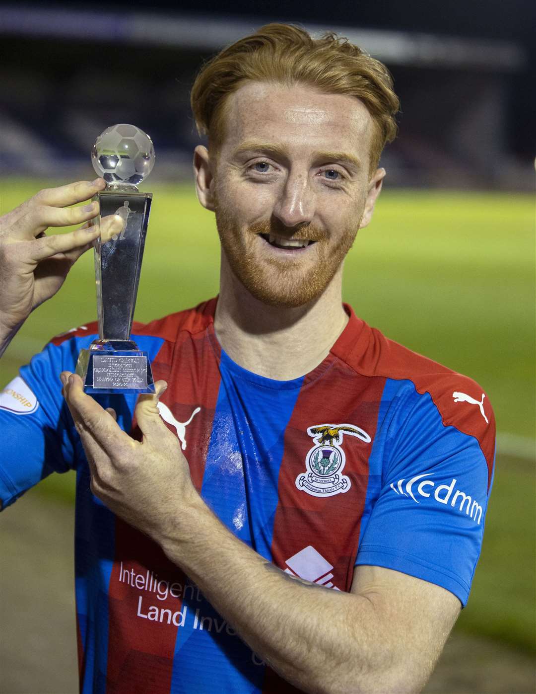 Picture - Ken Macpherson, Inverness. Inverness CT(2) v Ayr United(2). 30.04.21. ICT’s David Carson with his Supporters’ Player of the Year award.