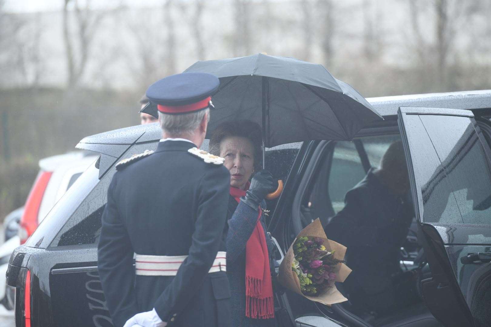 Princess Anne arriving at the Rural and Veterinary Innovation Centre.
