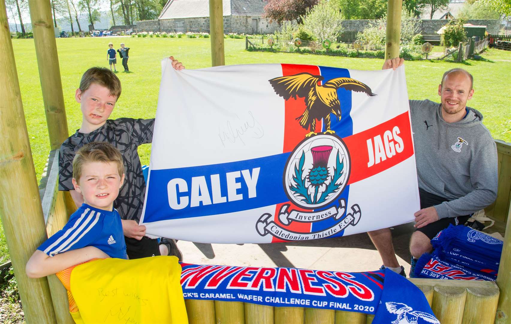 Finlay (left) and Duncan Meldrum were tasked with writing an acrostic poem about a Scottish person. As keen ICTFC fans, they chose to write about their favourite players – Mark replied and then visited the school to put on a training session...Picture: Becky Saunderson