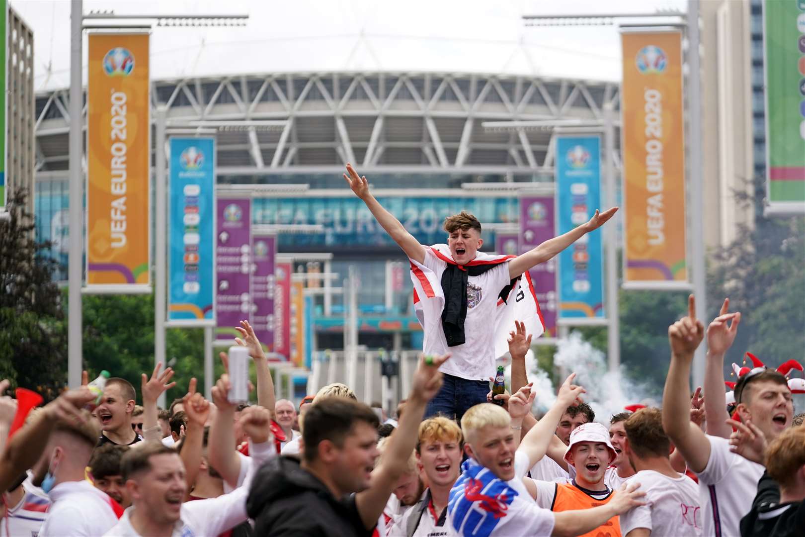 Supporters were already in high spirits before noon (Zac Goodwin/PA)