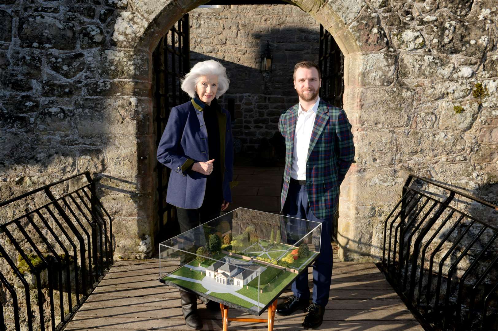 Lady Angelika Cawdor and Graham Griffith with a scale model of the proposed venue.