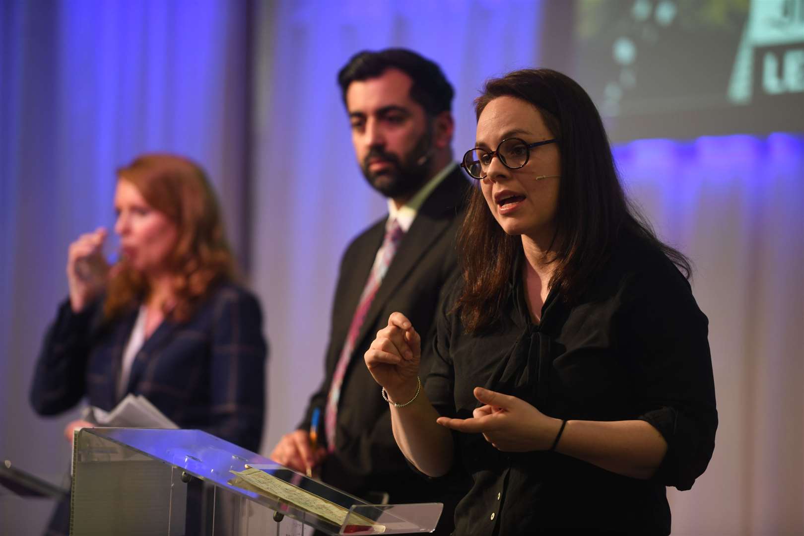 Kate Forbes with Humza Yousaf and Ash Regan at the Inverness Courier leadership hustings. Picture: James Mackenzie.