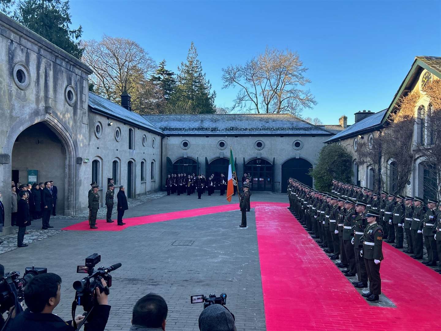 Chinese premier Li Qiang receives a guard of honour at Farmleigh House, Dublin (Cillian Sherlock/PA)