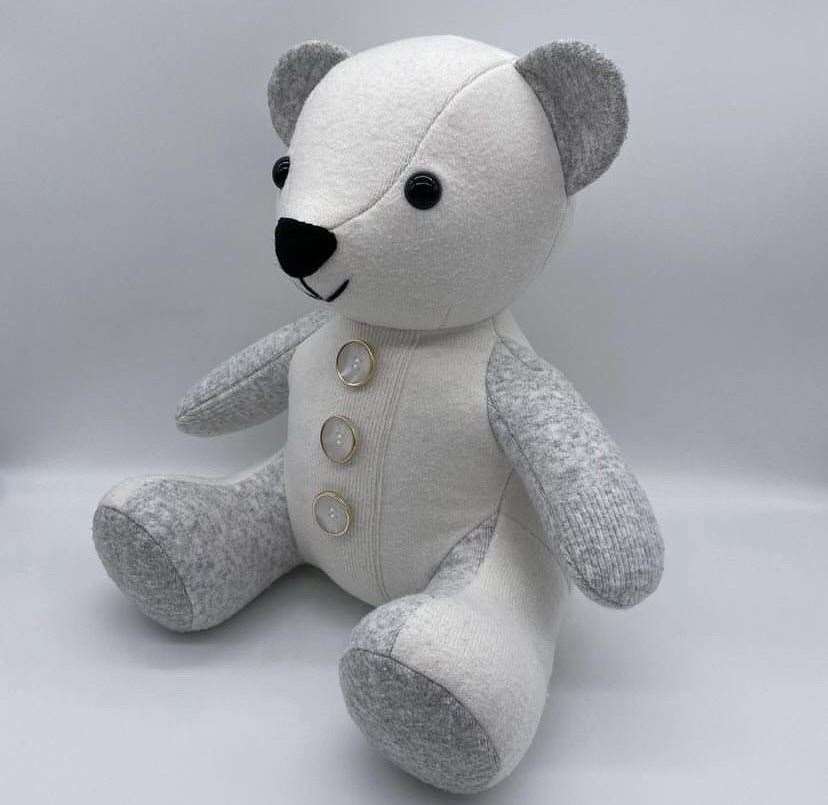Memory bear made from a jumper which used to be worn by someone’s grandmother (Henri Frankova/PA)