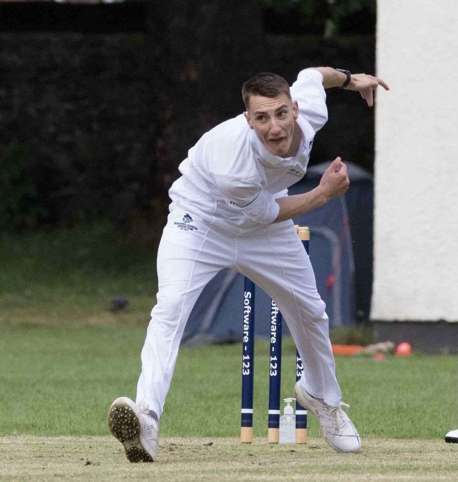 Northern Counties bowler Lewis Pacey in action.