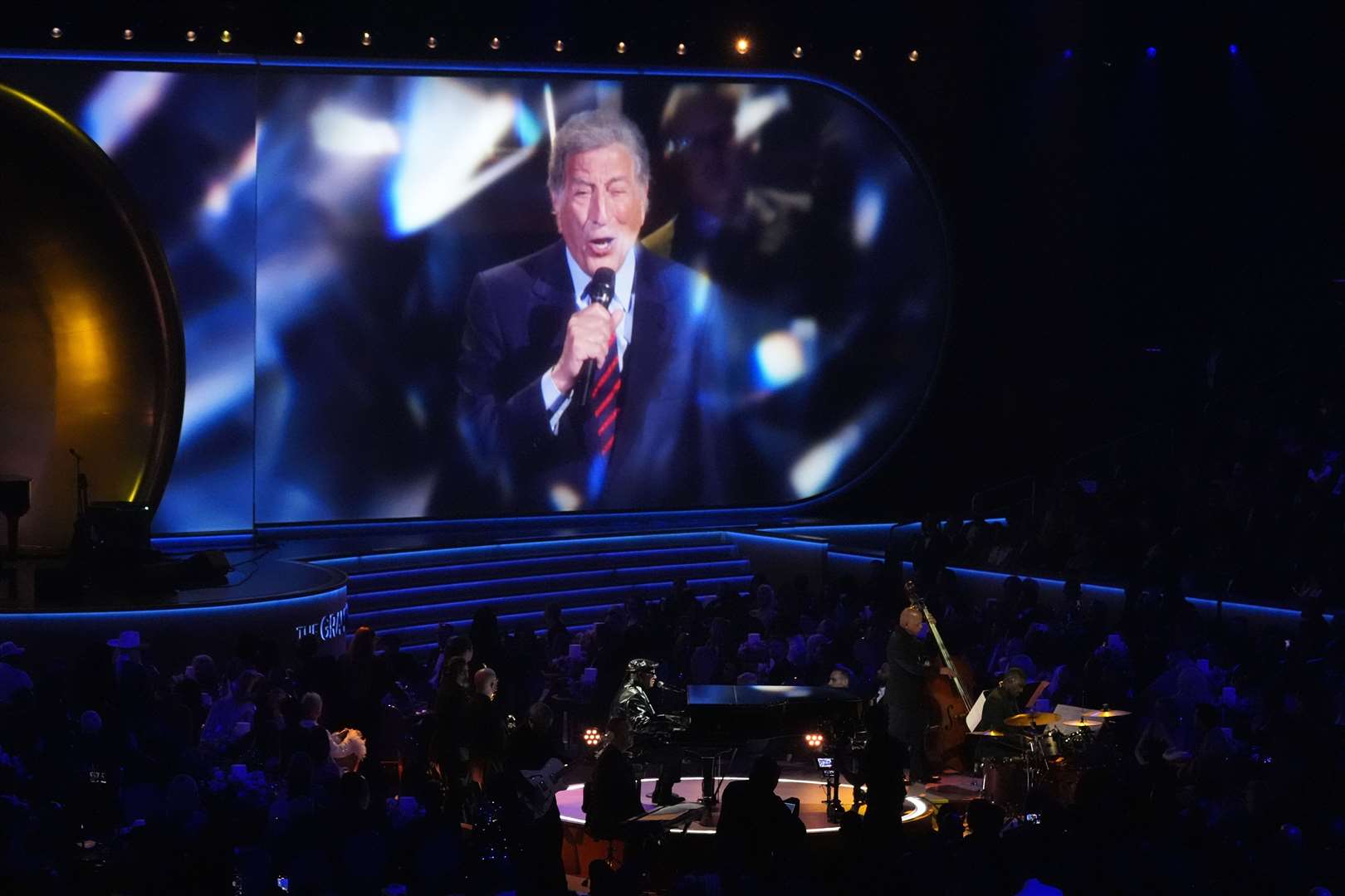 Stevie Wonder pays tribute to Tony Bennett during the awards (Chris Pizzello/AP)