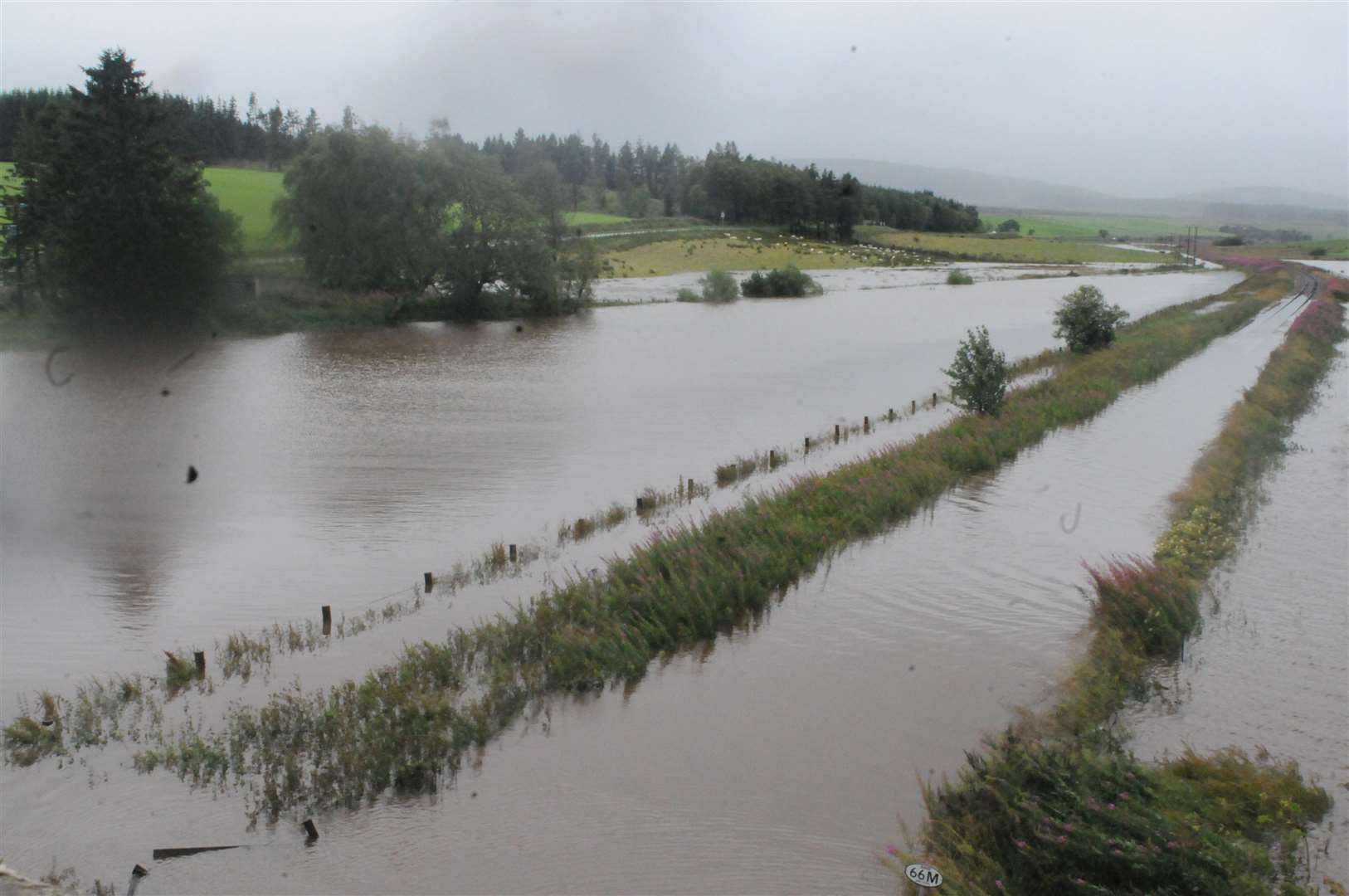Flooding on the Inverness-Aberdeen railway line.