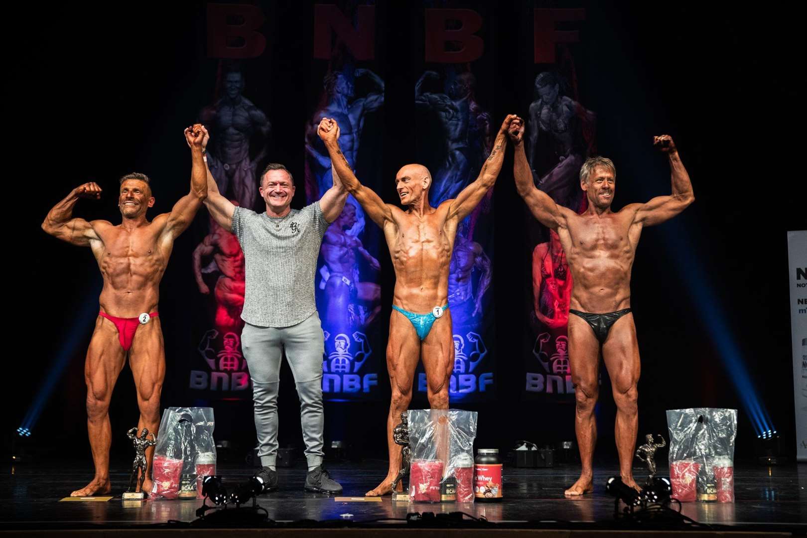 Marshall Clark, here with other winners, was crowned Scottish over 50s BNBF bodybuilding champion